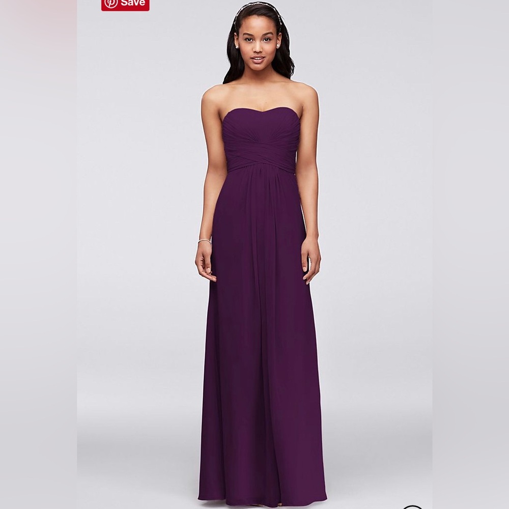 Beautiful burgundy and strapless dress from David’s Bridal. Worn only one time.